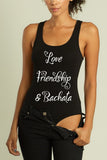 Racerback Thong Bodysuit (Various Designs) - S / Love Friendship Bachata - M / Love Friendship Bachata - L / Love Friendship Bachata